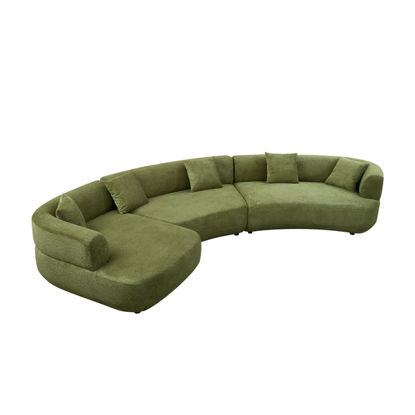 English Elm 155.91 Inch Green Quilted Curved Modular Sectional Sofa with Six Seats and Lumbar Pillows W2582S00198