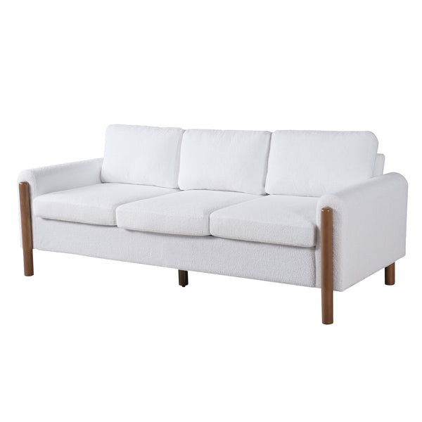 English Elm Christopher Knight Home® - 83.86" 3-Seater Sofa in Teddy Velvet with Curved Armrests & Solid Wood Legs, Plush Durable Comfort Cream White N765P331021W