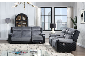 English Elm ALICIA Gray/Black Console Reclining Loveseat with Center Console, Two-Tone Fabric, Transitional Comfort B201P216024