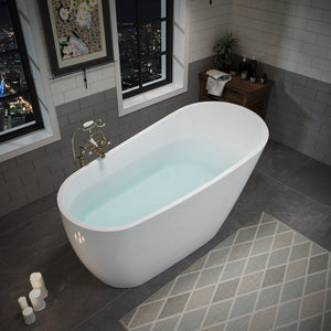 English Elm 55" Acrylic Freestanding Soaking Tub Glossy White Spa Style Deep Basin Bath W1920P386218
