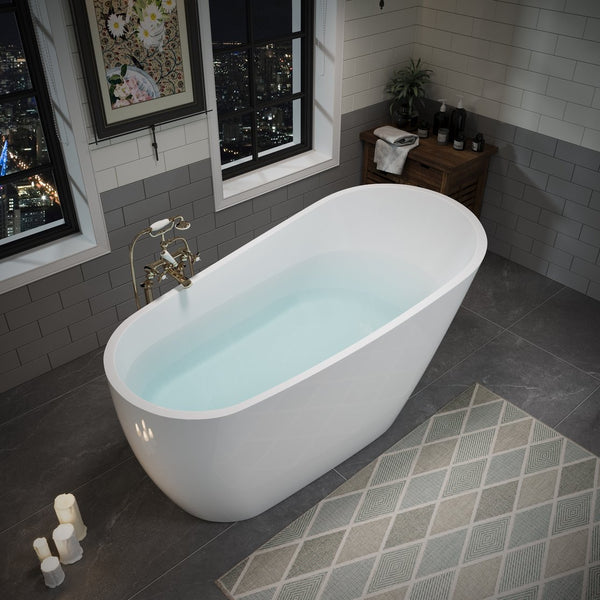 English Elm 55" Acrylic Freestanding Soaking Tub Glossy White Spa Style Deep Basin Bath W1920P386218