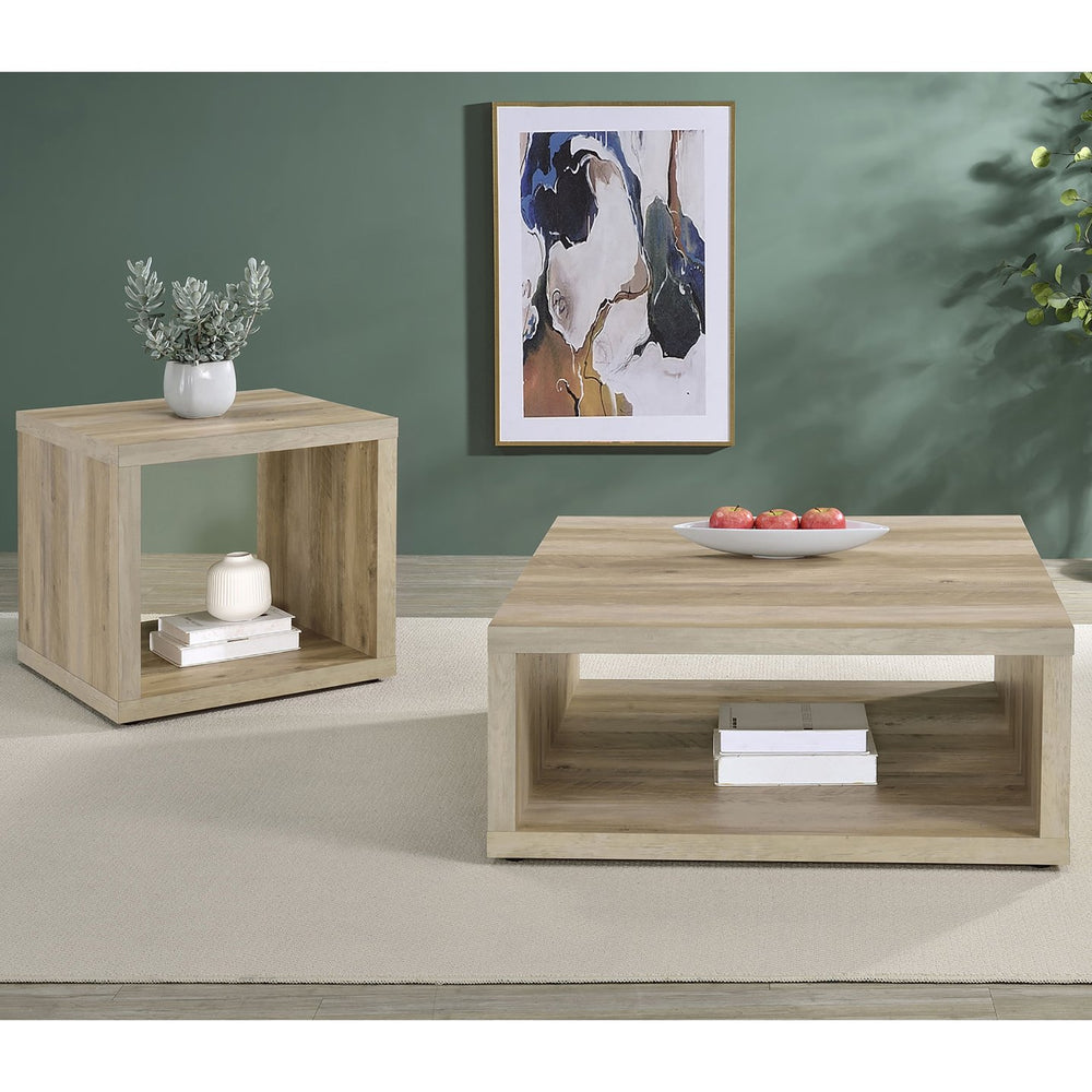 English Elm Hermosa Rustic Open Shelf Coffee and End Table Set for Farmhouse Living Rooms Pine Wood B062S01526