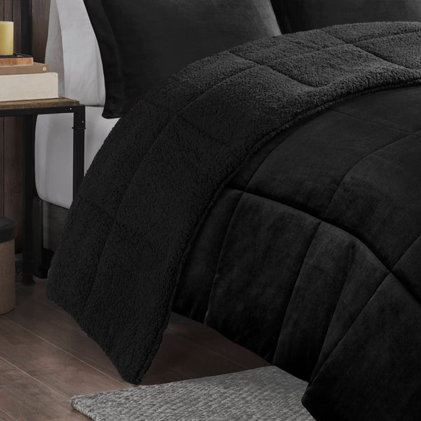 English Elm 4-piece King Sherpa Reverse Comforter Set with Hypoallergenic Fill for Bold Bedrooms B035P408272
