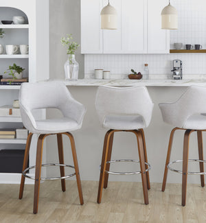 English Elm Fixed-height Swivel Barstools Mid-century Walnut Bentwood Frame Grey Upholstered Set B202S01928