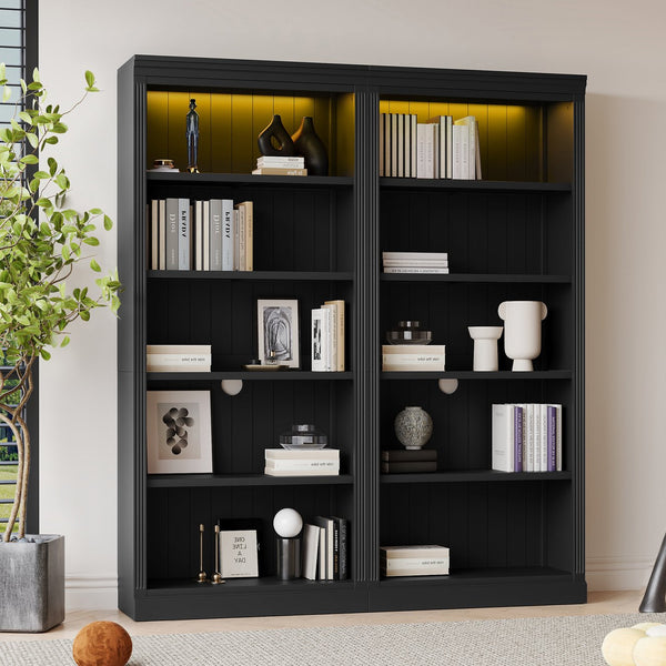 English Elm 83" 5-Tier Bookcase Suite with LED Light Strip, Adjustable Shelves, Cable Hole & 55lb Capacity, Black N751S246920B