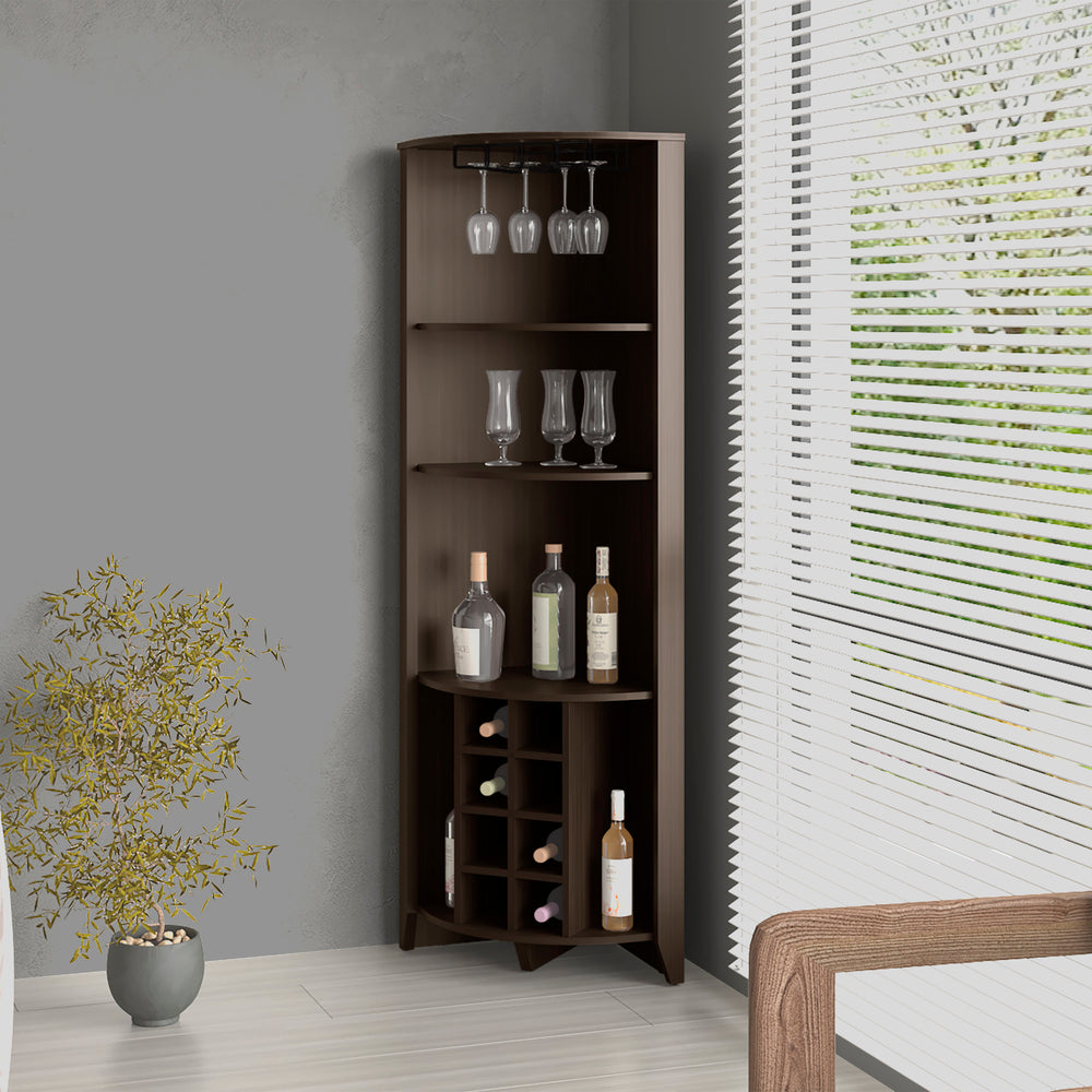English Elm Hampton Tall Bar Cabinet with Wine Rack Glass Holder and Enclosed Storage Shelves B128S00207