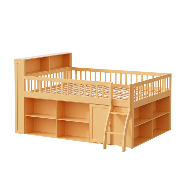 English Elm Queen Loft Bed with Open Shelving Built-in Led Light White Wood Frame N7090005025N
