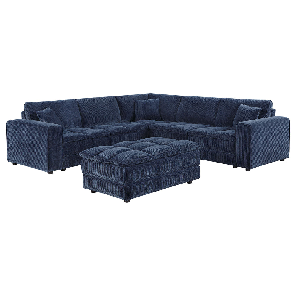 English Elm Azure Corduroy Modular Sectional Sofa Retro Tufted Five Piece L-shape Lounge B062S01408