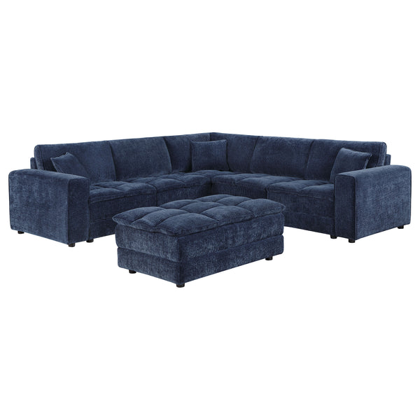 English Elm Azure Corduroy Modular Sectional Sofa Retro Tufted Five Piece L-shape Lounge B062S01408