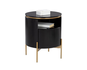 Sunpan Paloma End Table - Luxurious Sculptural Design with Antique Gold Accents for Elegant Interiors Black