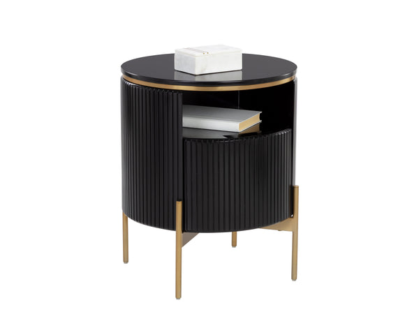 Sunpan Paloma End Table - Luxurious Sculptural Design with Antique Gold Accents for Elegant Interiors Black