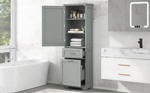 English Elm Tall Bathroom Storage Cabinet - Freestanding Grey Mdf Unit With Drawers & Adjustable Shelf For Organizing N725P206895E-GIGA