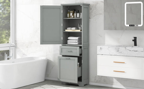 English Elm Tall Bathroom Storage Cabinet - Freestanding Grey Mdf Unit With Drawers & Adjustable Shelf For Organizing N725P206895E-GIGA