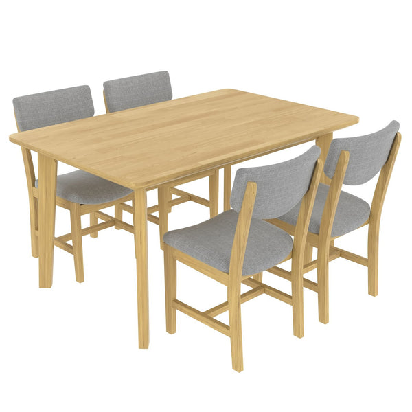 English Elm Rustic Farmhouse Five Piece Dining Set Rubberwood Legs Upholstered Chairs for Kitchen Natural N752S000089A