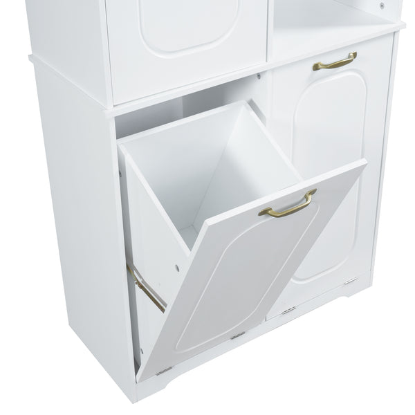 English Elm [video] Freestanding 68 Inch Tall Storage Cabinet with Tilt Out Hampers and Soft Close Door White N759S427900K
