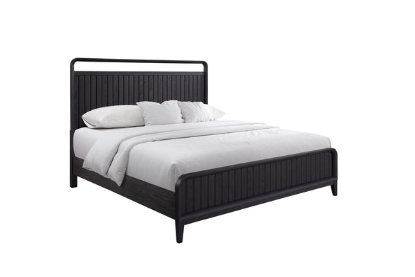 English Elm Queen Open Panel Bed in Peppercorn Black Finish with Elm Veneer, Solid Wood Frame & Channel Headboard B2699S00044