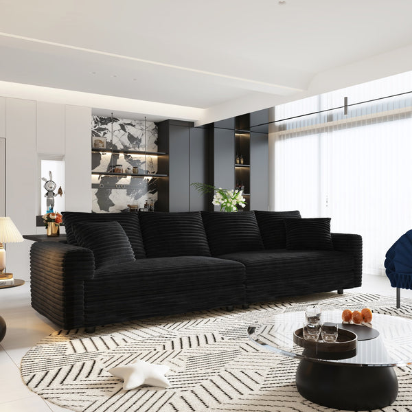 English Elm 102.4 Inch Plush Corduroy Cloud Sofa Deep Seat Four Person Convertible Lounge for Living Room Black W1885S00287