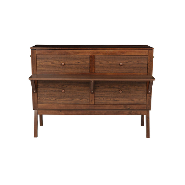 English Elm Full Size Pine Cabinet Murphy Bed with Usb Charging Side Shelves for Guest Rooms W504S00221