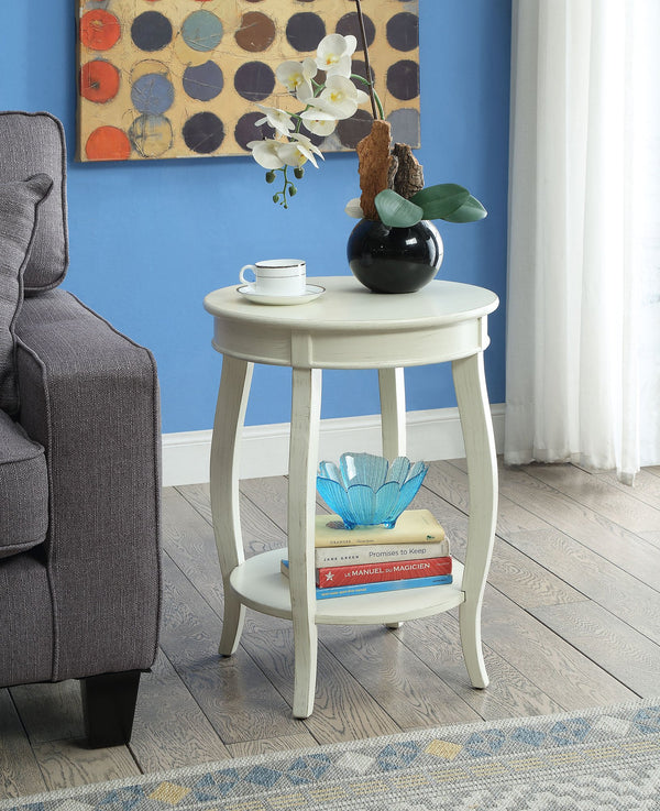 English Elm Aberta Antique White Accent Table with Open Bottom Shelf, Wooden Round Top, Cabriole Legs, KD B2726P281455