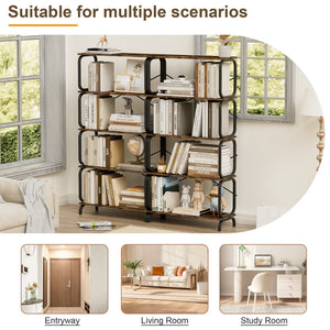 English Elm 5-Tier Industrial Bookshelf Rustic Brown Metal Frame Open Shelves 450lb Capacity Anti-Tip Design W2699P223204