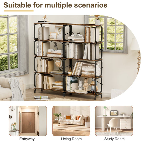 English Elm 5-Tier Industrial Bookshelf Rustic Brown Metal Frame Open Shelves 450lb Capacity Anti-Tip Design W2699P223204