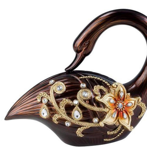 English Elm 9.5" Elegant Laurel Swan Figurine in Bronze & Topaz — Hand-Painted Polyresin, Crystal Accents, 13" Long B072116013