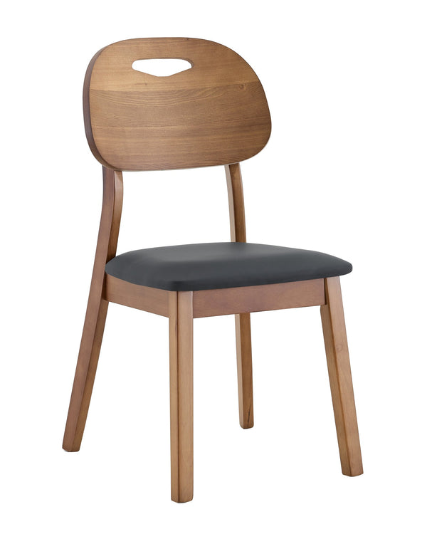 English Elm 2 Solid Walnut Toned Wood Dining Chairs Gray Fabric Seat Hollowed Backrest Modern Walnut+Black W1151P455537