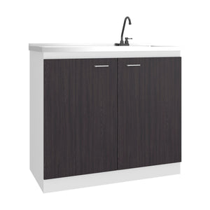 English Elm Napoles Freestanding Utility Sink Cabinet with Stainless Steel Top and Storage Shelves Black & White Print B070S00408