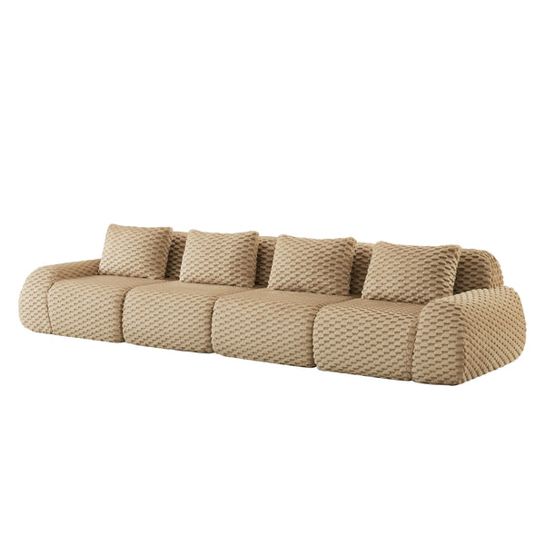 English Elm 146" Modular Flannelette Sectional Sofa Deep Seat Four Piece Living Room Couch Light Camel W714S01514