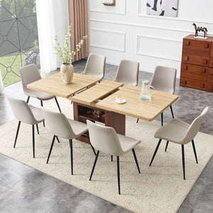 English Elm Scalable Extendable Dining Set with Wood Grain Table and Gray Linen Chairs 8 Piece Black,Walnut,Warm Grey,Wood W1151S04683