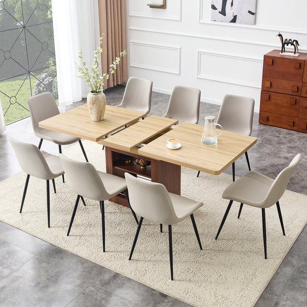 English Elm Scalable Extendable Dining Set with Wood Grain Table and Gray Linen Chairs 8 Piece Black,Walnut,Warm Grey,Wood W1151S04683