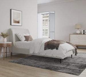 English Elm Twin Velvet Upholstered Bed with Arched Headboard and Sleek Metal Legs for Bedroom Black+Cream B365S00153