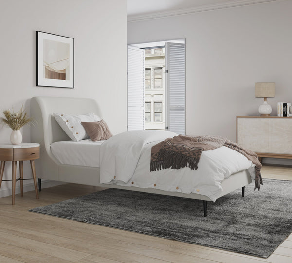 English Elm Twin Velvet Upholstered Bed with Arched Headboard and Sleek Metal Legs for Bedroom Black+Cream B365S00153