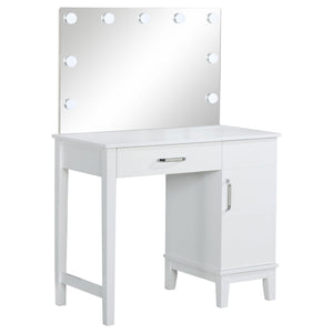 English Elm Elijah White Vanity Set with Lighted Mirror, Stool & Side Cabinet — Timeless Storage, Elegant Design B062S00866