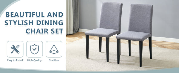 English Elm Four Linen-Cotton Dining Chairs with Sturdy Metal Legs, Breathable Upholstery, Sleek Minimalist Design Black,Light Gray W1151P263121