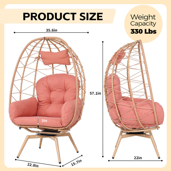 English Elm Oversized Swivel Rattan Egg Chair with Plush Cushions for Patio or Indoor Lounging T5880P501005