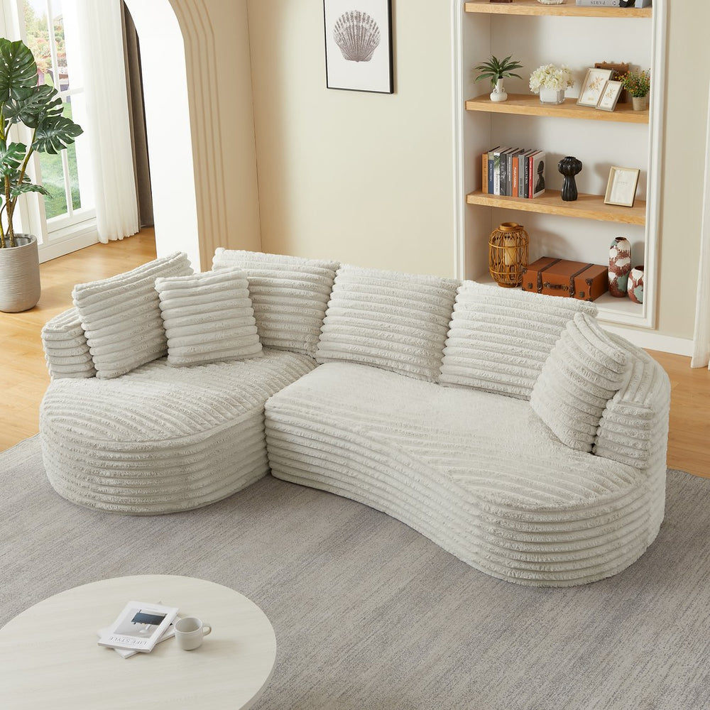 English Elm Modern Curved Sectional Sofa Tufted Corduroy L Shape for Living Room Apartment Cream W2339S00164