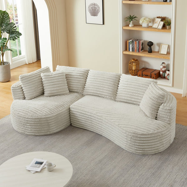English Elm Modern Curved Sectional Sofa Tufted Corduroy L Shape for Living Room Apartment Cream W2339S00164