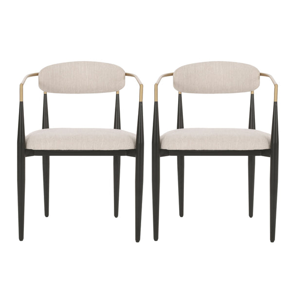 English Elm Dining Arm Chairs Set of 2 Gold Accent Iron Frame Upholstered Modern Minimalist N771P392272A