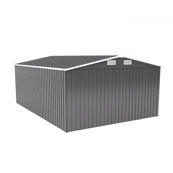 English Elm Campcraft Metal Storage Shed 10x14 Ft with Lockable Doors Vented Sloped Roof Backyard Dark Gray W1598S00051
