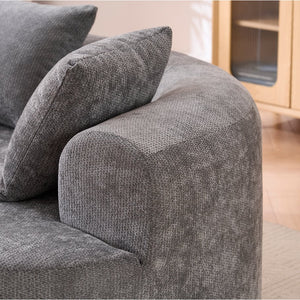 English Elm Crescent-shaped Chenille Sofa Curved Low-back Two-seater with Cloud-like Deep Cushions Gray W2012P375739