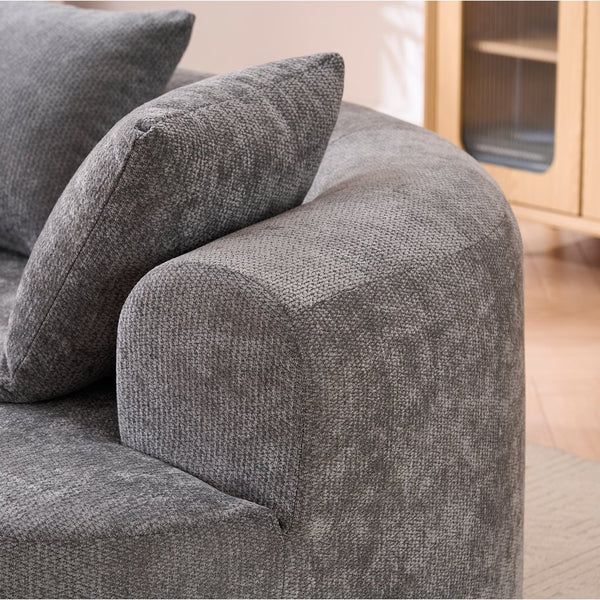 English Elm Crescent-shaped Chenille Sofa Curved Low-back Two-seater with Cloud-like Deep Cushions Gray W2012P375739