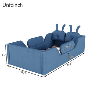 English Elm Twin Kids Platform Bed Teddy Fabric Upholstered with Bunny Cushions and Safety Rails Blue W2593P395808
