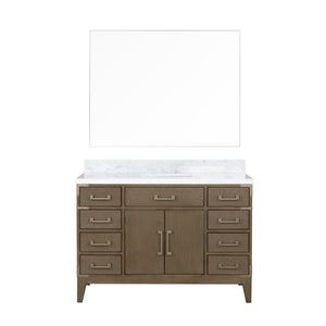 English Elm Grey Oak Single Bath Vanity 48in W x 22in D with Carrara Marble Top, Soft-Close Storage & 46in Mirror B2731S01471