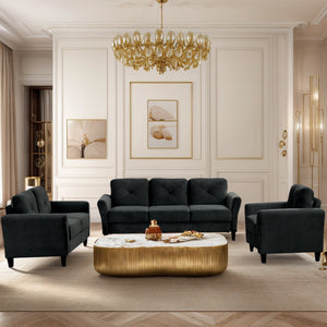 English Elm Couch Luxurious Black Velvet Sectional Set 1+2+3 - Modern Comfort For Stylish Living Spaces! W2121S00011