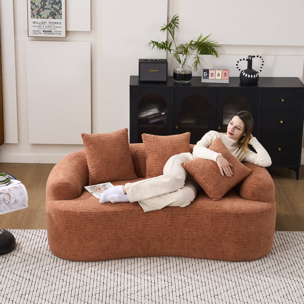 English Elm LY-025S Curved Loveseat Sofa Compact 65" chenille upholstery, 30D foam with spring core, 300lb capacity, 3 pillows, apartment-friendly Coral W2231P292947