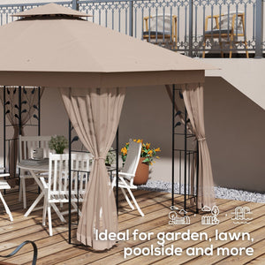 English Elm Outsunny Steel Patio Gazebo with Vented Canopy Mesh Netting and Ornate Corner Frame W2225P174220