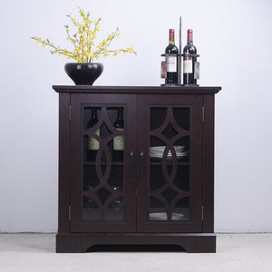 English Elm Elegant Mirrored Sideboard with Butterfly Carved Doors Wood Grain Finish Dining Storage Ox Blood Red W2899P372744