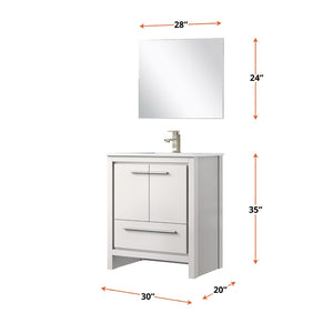 English Elm White Bath Vanity Set With Cultured Marble Top, Brushed Nickel Faucet & 28" Mirror For Instant Upgrade B2731S02060-GIGA