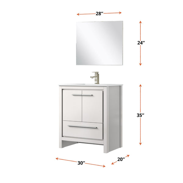 English Elm White Bath Vanity Set With Cultured Marble Top, Brushed Nickel Faucet & 28" Mirror For Instant Upgrade B2731S02060-GIGA